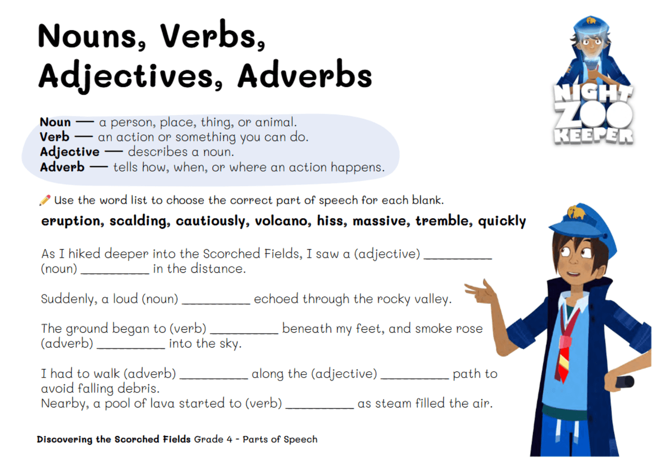Grade 4 Grammar Worksheet | Night Zookeeper